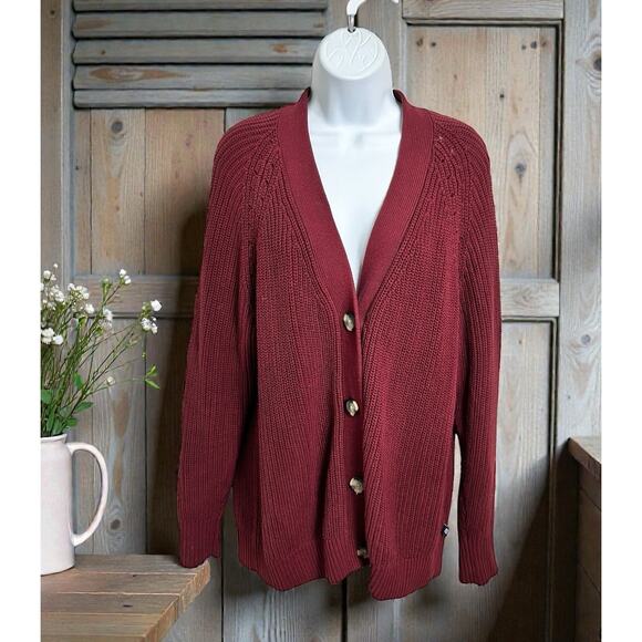 Gap Burgundy Chunky Cardigan Sweater Sz Large Long Fit Button Front Thick - Picture 1 of 9